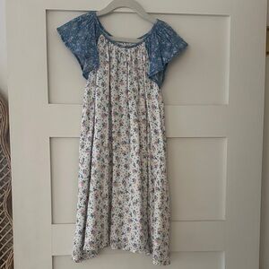 LoveShackFancy Floral Dress with Blue Sleeves